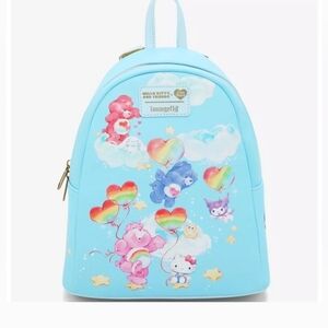 Sanrio x Care Bears Loungefly Small Blue Backpack Kuromi Hello Kitty NWT